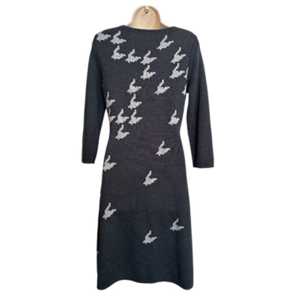 Nine West Digital Bird Print Gray Sweater Dress Size S - Picture 4 of 9